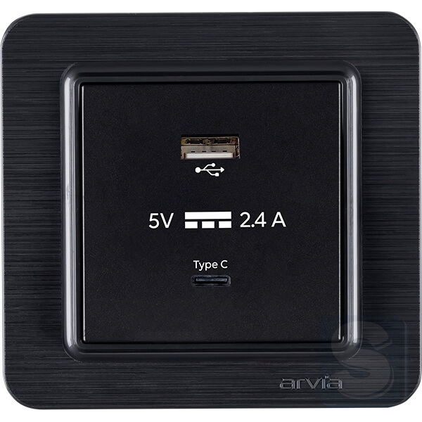 Розетка USB-A + USB-C 5V-2.4A Arvia Electric Lavin Черный матовый (21 25 4007 304)